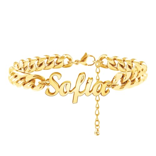 Jecivila Gold-Plated Cuban Link Name Anklet 8.7”-10.7”