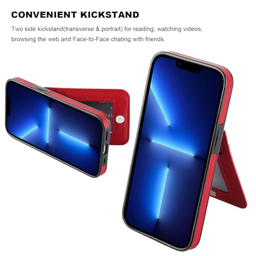 Image of KIHUWEY Compatible with iPhone 13 Pro Case Wallet with Credit Card Holder, Premium Leather Magnetic Clasp Kickstand Heavy Duty Protective Cover for iPhone 13 Pro 6.1 Inch (Lichee Red)