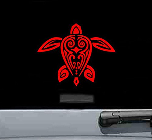 JS Artworks Hawaiian Tribal Turtle Vinyl Decal Sticker (RED)