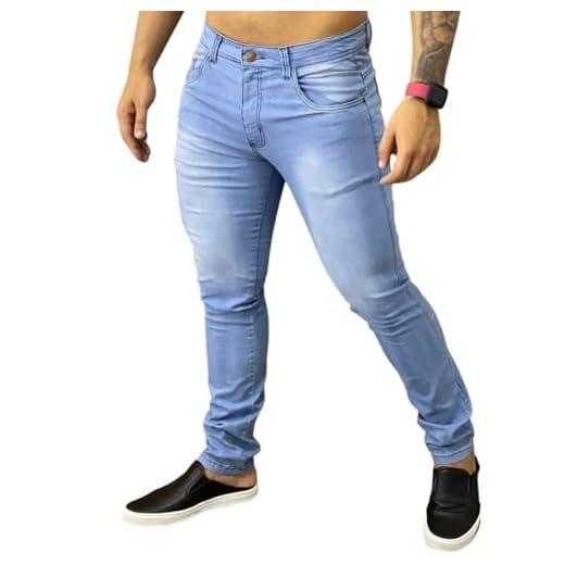 Calça Masculina Jeans Slim Fit com Lycra - Tamanho 44 - Azul Claro
