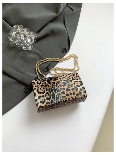 COZYEASE Women's Leopard Print Shoulder Bag Metal Chain Strap Square Bag Leather Clutch Purses2