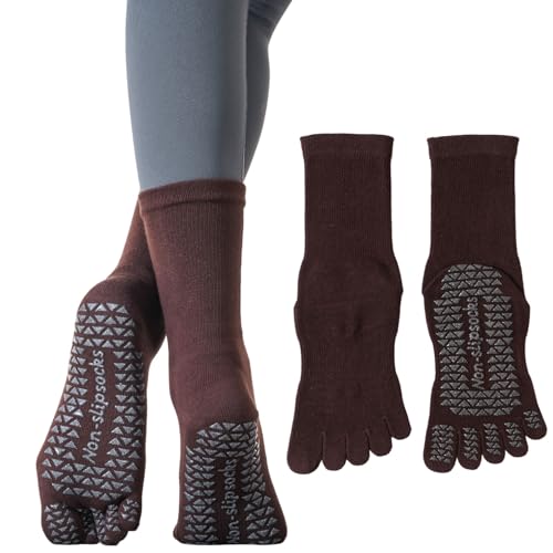 Pursuestar Cotton Five Finger Toe Socks Non Slip Grip Yoga Pilates Socks for Women Girl Dance Hospital Barre Barefoot Workout
