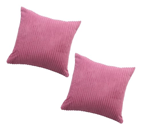 Image of RD TREND Cushion Cover Set of 2, Decorative Sofa Living Room Home Square Cushion Covers 16 Inch x 16 Inch, Aesthetic Corduroy Striped Double Sided (Light Pink)