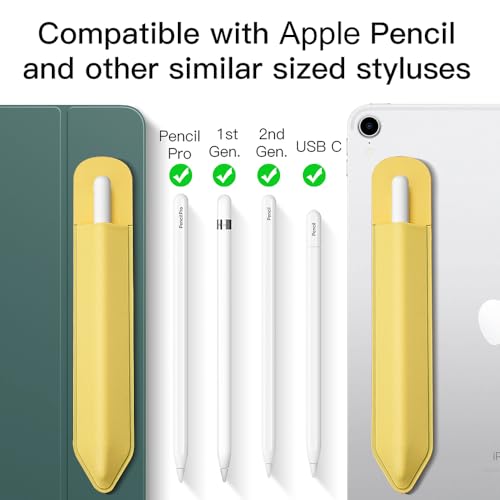 Image of MoKo Pencil Case Holder Sticker for Apple Pencil, 2Pcs Light Yellow | Elastic Pencil Pocket Pouch, Adhesive Sleeve, Attached to iPad Case, For Pro /USB-C /1st /2nd Gen and Similarly Stylus Pens