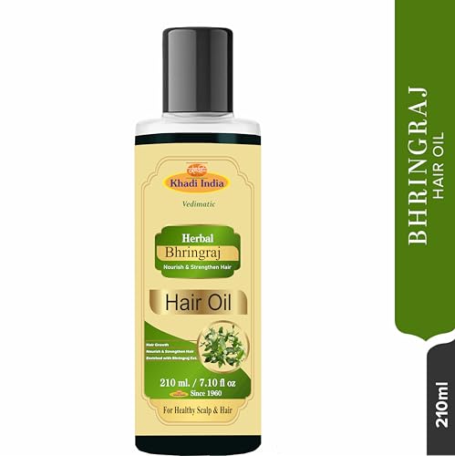 Image of Khadi Natural Bhringraj Herbal Hair Oil For Controlling Hair Fall, Nourishing Oil For Healthy Hair Growth, Paraben & Silicone-Free Suitable For All Hair Types, (Pack Of 1-210 ml., Maha Bhringraj Oil)