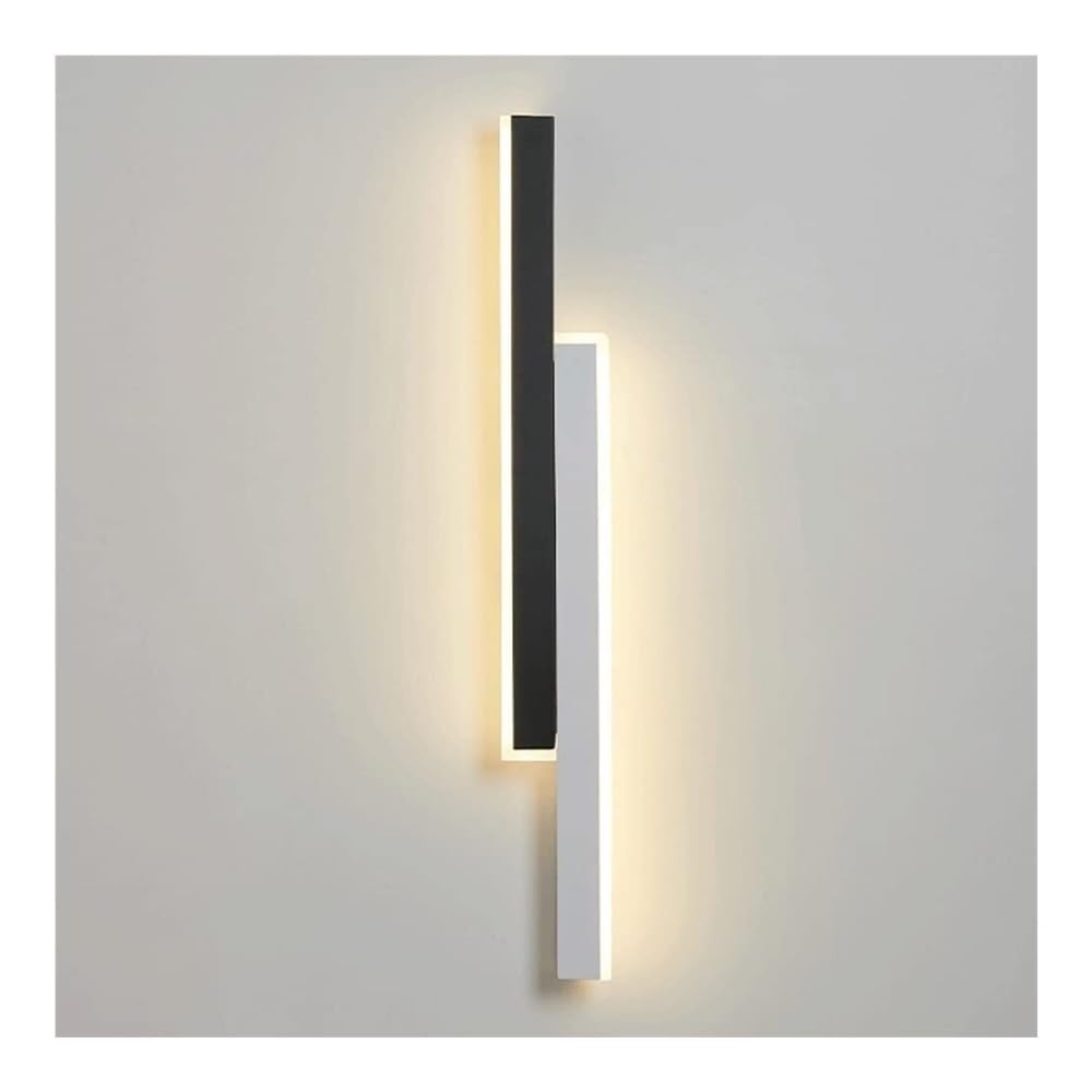 OZBMA Modern Linear Wall Light Indoor Long Strip Sconce LED Dimmable Lamp for Living Room Background Corridor Bedroom Bedside(Black White,80cm/31.4in) (Black White 80cm/31.4in)