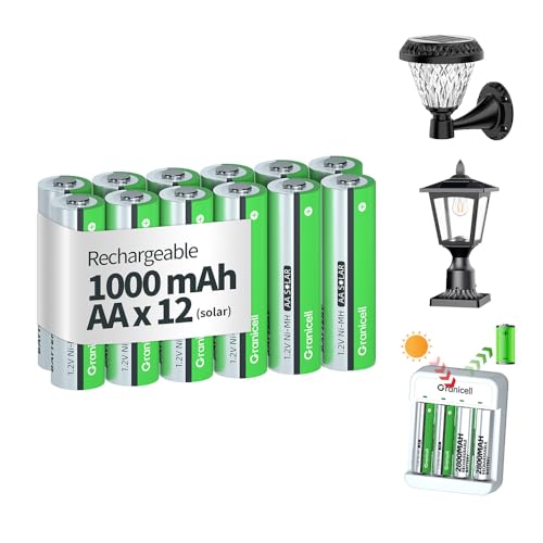 Granicell Rechargeable AA Batteries 12 Count, 1.2V Ni-MH 1000mAh Pre-Charged High Capacity Double A...