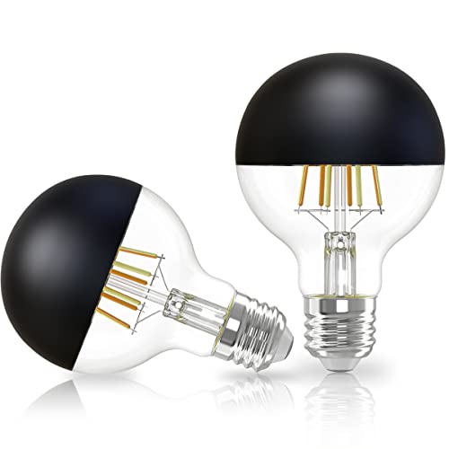Vanpus LED Decorative Bulb, 2700K Warm White Light, 6W, E27 Base, CRI > 90, Max Diameter 8cm, Hand-Electroplated Black Top, Max Lifespan 20000 Hours, Dimmable (Pack of 2)
