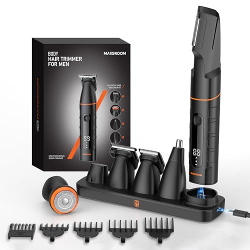 MAXGROOM Tondeuse Corps Homme, 5 en 1 Multifonction Rasoir Électriques Hommes, 7000RPM Tondeuse...