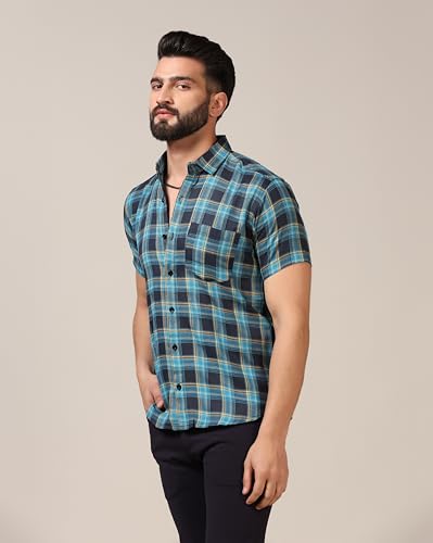 Image of TOPLOT Men's Regular Fit Casual Shirt Checks Design with Spread Collar & Half Sleeves