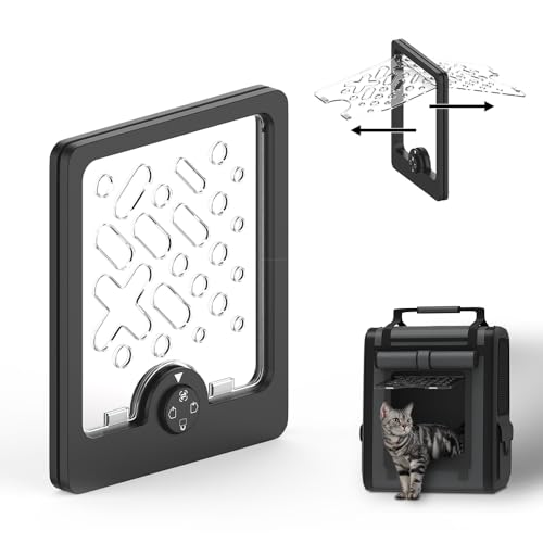 Cat Door for Screens with 4-Mode Control, Easy Installation Pet Door for Custom Litter Box,Cat Houses,Playpens,Cat delivery Room,Various Materials Such as Bag,Cardboard,Fabric,Thin Wood, etc. (Black)