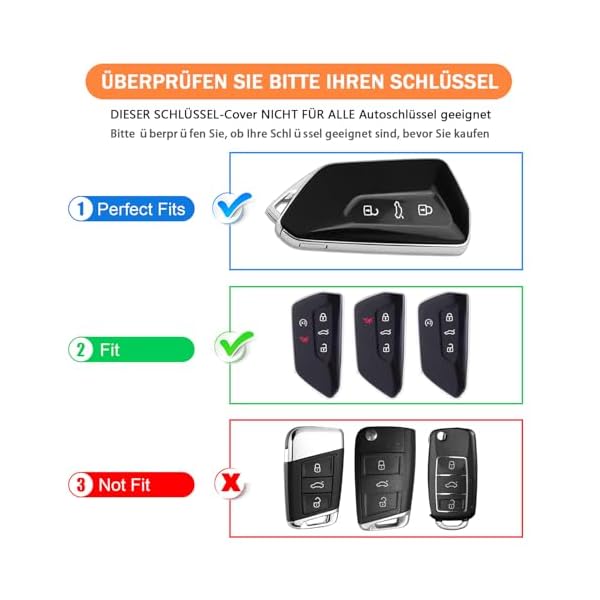 FT FUNTOR für VW Schlüsselhülle, 3 Tasten für Seat Schlüsselhülle mit Goldener Rand TPU Schlüsselhülle,Kompatibel mit VW Golf 8 ID.3 ID.4 Seat Leon Seat Tarraco Seat Ateca Formentor (A-Schwarz) – Bild 3