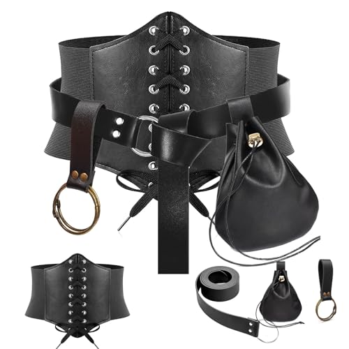 Womens Corset Belt Belt Pouch Waist Bag Fanny Pack Coin Purse Medieval Renaissance Costume Accessories (Black, S-Waist/25.6"-34")