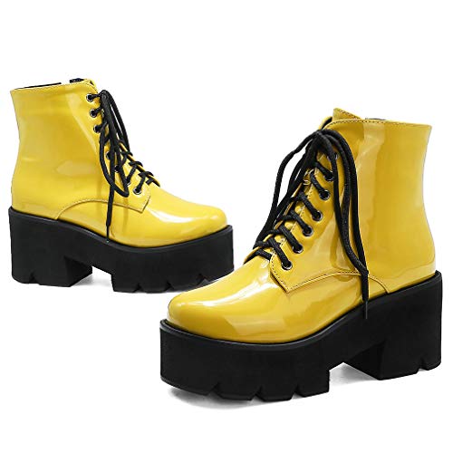 Image of Parisuit Womens Goth Patent Ankle Boots Platform Chunky Combat Boots