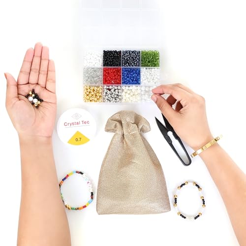 Image of Ambitieux DIY Bracelet Making Kit for Girls - 12 Types Colorful Beads with Charms, Elastic Thread, Earrings, Clasps & Rings - Jewellery Craft Kit for Kids, Birthday Return Gift, Rakhi Special Set for 2 3 4 5 6 7 8 9 10 years (Seed beads 1)