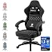 Dowinx Gaming Stuhl Stoff, Verstellbarer Gaming Chair mit Fußstütze, Ergonomische PC Stuhl, Gamer Sessel Bürostuhl 150kg Belastbarkeit,Schwarz/Standard Fußstütze