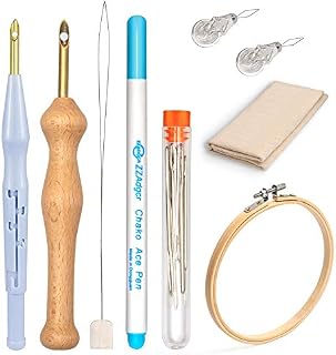Moyofree Punch Needle Embroidery Kits, Adjustable Rug Yarn Punch Needle Tools, Wooden Handle Embroidery Pen, Embroidery Hoop, Cloth, Big Eye Needles, Threader for DIY Craft, Cross Stitching Beginners