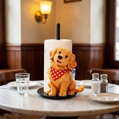 Portarrollos de cocina de perro con base pesada para rasgar el papel con una sola mano 8
