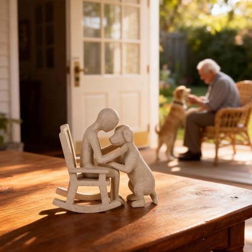 Estatua decorativa perro y hombre en resina para hogar miniatura 7