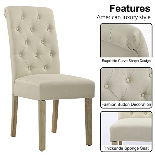 thksbought Set of 4 Dining Chairs,Advanced Knitting Cushion with Button Decoration,Armless All Wooden Legs for Kitchen,Bedroom,Living Room(TAN)