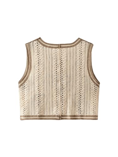 Image of Verdusa Women's Sweater Vest Button Front V Neck Sleeveless Crochet Plaid Checkered Knit Sweater Vest