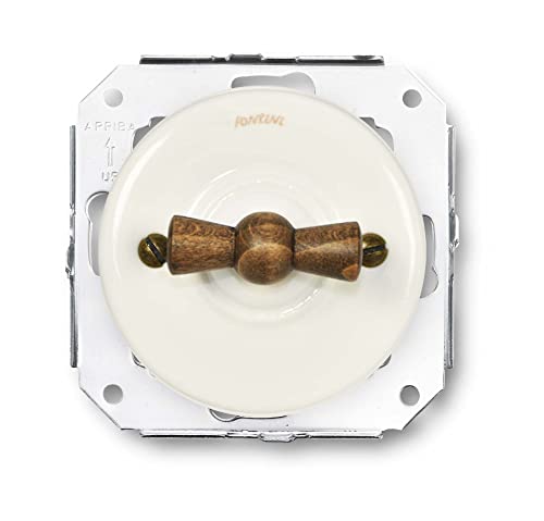 Fontini Interruptor - conmutador vintage Garby Colonial para pared - Estilo retro para hogares, hoteles, casas rurales u oficinas - Porcelana blanca con lazo haya envejecida - Interruptor