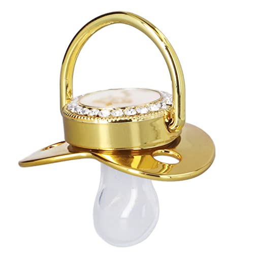 Image of Baby Pacifier,Rhinestone Night Pacifier with Chain Clip,Portable Exquisite Golden Crown Letter Cute Pacifier for Infant (D)