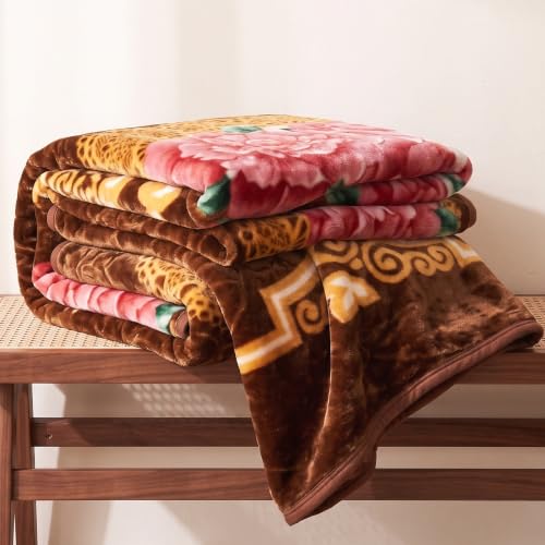 Image of BSB HOME Double Bed Mink Blanket 1.5 Kg,Velvet Like Soft Plush Fleece Blanket,Warm Lightweight Winter AC Blanket,Skin Friendly Floral Blanket for Double Bed,78 x 75 Inches(198 x 190 cm)-Espresso Brown