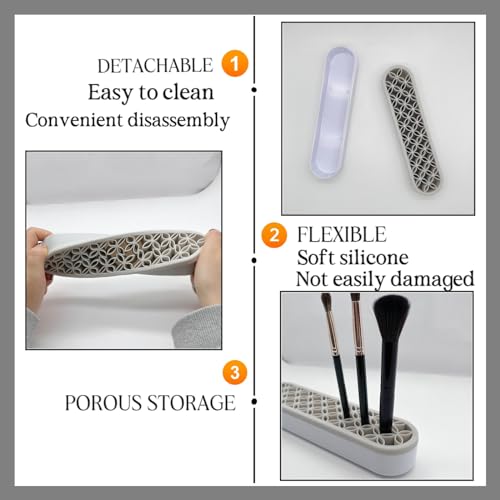 Image of TANG SONG 2 PCS Silicone Make up Brush Holder Cosmetic Storage Box Desktop Organizers (Gray) (Pack of 2)