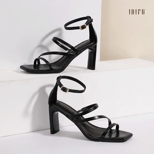 IDIFU IN3 Strappy Heels for Women Low Chunky Block Square Open Toe Heeled Sandals Wedding Bridal Bride Prom Party Dress Shoes Comfortable Dressy Formal Cute Ankle Strap Thick Heels4
