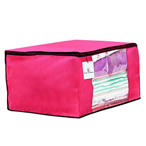 Image of Kuber Industries Non Woven 6 Pieces Saree Cover and 3 Pieces Underbed Storage Bag, Cloth Organizer for Storage, Blanket Cover Combo Set (Pink) -CTKTC38484