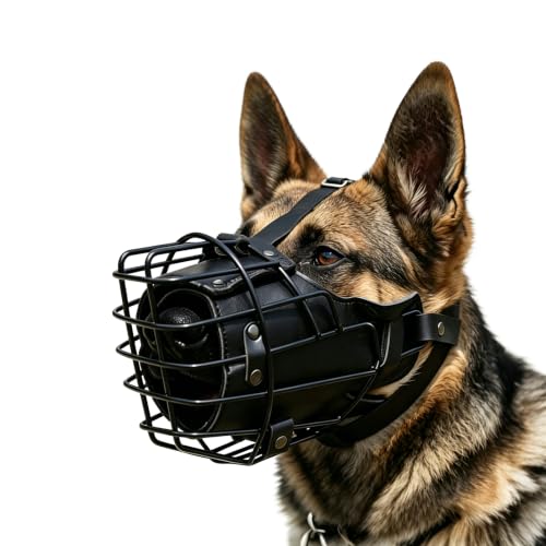 Dog Metal Muzzle for Large Sized Dogs, Adjustable Durable Leather Straps Secure Wire Mask for Biting Chewing Barking, Metal Basket Heavy Duty Rottweiler Muzzle for Corso, Labrador (M)