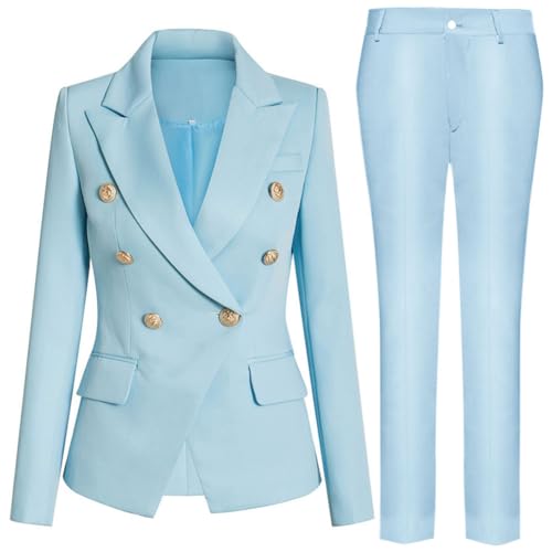 Mi Bo Tong 2 PC Double Breasted Office Lady Suit Notch Lapel Womens Suit for Work Professional Business Suit