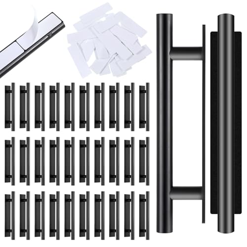 Oqqlin 30 Pcs Self-Stick Push Pull Helper Plastic Black No Drill Adhesive Cabinet Handles ABS Plastic Peel and Stick Pulls for Kitchen Bathroom Door Cabinets Windows Drawers Furniture