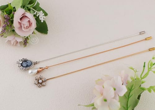 Image of Alilang Classic Vintage 3Pcs Hat Brooch Pin Set with Rhinestone and Pearl Accents for Scarves and Hats Lapel Pin Accessories
