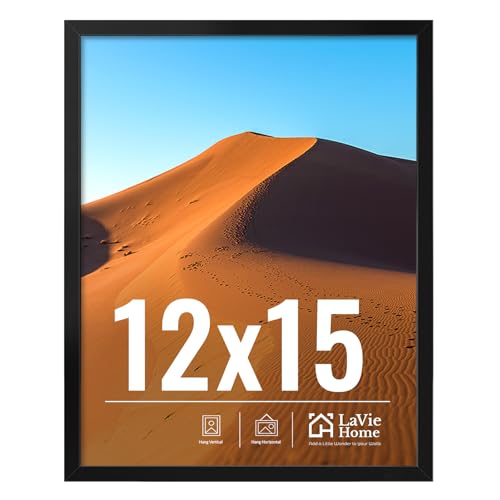 LaVie Home 12x15 Picture Frame for Wall Display, 12x15 Black Picture Frame with HD Plexiglas, 12 x 15 Poster Frame 1 Pack, Display Frame for Vertical or Horizontal, Classic Collection