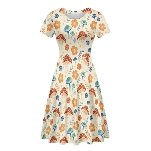 Image of AFPANQZ Womens Casual Summer Lightweight Vintage Dress Short Sleeve Midi Dress Knee-Long Luxury Formal Dress