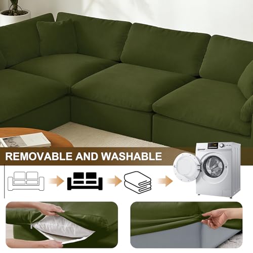Image of Cloud Sectional Corner Sofa,Left /Right Modular Sofa,Down Filled Convertible Couch,Covers Washable & Replaceable,Green