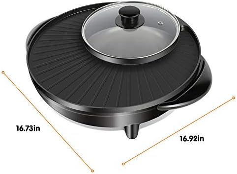 Electric Grill, Electric Barbecue Grill Griddle 2 in 1 Grill Smokeless Coated Multifunctional Non-Stick Pancake Griddle Dual-use Hot Pot Cooker BBQ Pot with Adjustable Temperature Control and Lid