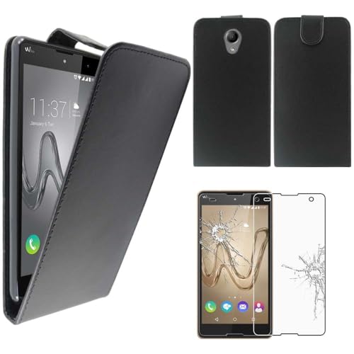 ebestStar - Coque Compatible avec Wiko Robby Etui Housse PU Cuir Rabat Flip, Noir + Film Protection écran Verre Trempé [Appareil: 155 x 79.1 x 10mm, 5.5'']