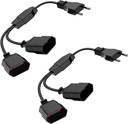 2Pack EU Verlängerungsstecker Verlängerungskabel, PABANCE EU Stecker, 2 in 1 Steckdosenadapter mit Flexible Kable, 2.5A/250V, Euro Konverter Buchse für Computer TV PC Phone Cover