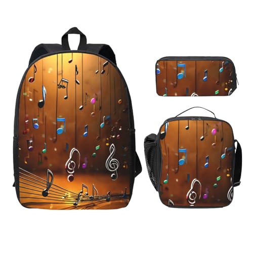 Sac à dos imprimé notes de musique EdWal noir avec trousse à déjeuner école intermédiaire