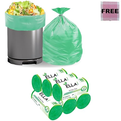 Image of Ella Premium Garbage Bags 17*19 Inches (Small) Dustbin Bag /Trash Bag for Home | Leak Proof & Tear Resistant Dustbin Bags For Dry & Wet Waste With Free Check Duster Cloth -Black (Pack of 6 Rolls)-Green