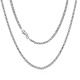 BHUBREA 925 Sterling Silver 2.5mm Solid Byzantine Chain Link Necklace for Men Women Oxidized Square