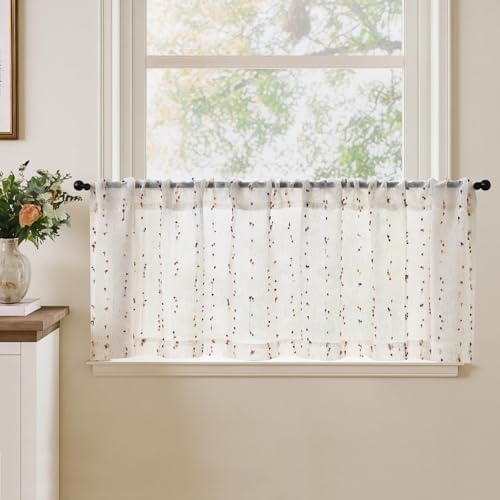 TOPICK Scheibengardine Bistrogardine Gardinenschals 1 Stück H40xB150 Beige | Lichtdurchlässig Küchengardinen mit Punkt modern Leinenoptik Küchevorhänge Landhausstil Kurzgardine Woh