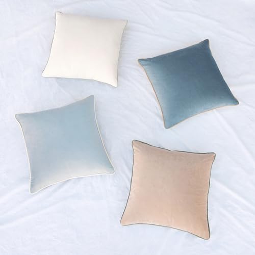 MONDAY MOOSE Decorative Throw Pillow Covers Cushion Cases, Set of 4 Soft Velvet Modern Double-Sided Designs, Mix and Match for Home Decor, Pillow Inserts Not Included (20x20 inch, Beige/Light Blue) by MONDAY MOOSE - Image 8