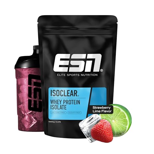 ESN ISOCLEAR Whey Isolate Protein Powder, lima fresa, 1000 g, lima proteica con sabor afrutado y delicioso, suero claro - made in Germany