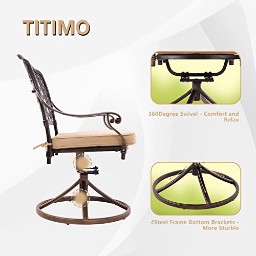 TITIMO 2 Piece Outdoor Patio Dining Chair Bistro Set Cast Aluminum Patio Furniture Dining Chairs for Garden Deck Antique Bronze Swivel Rocker