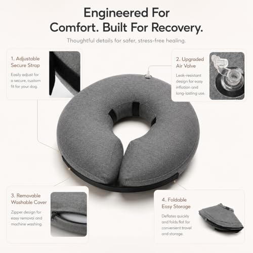 Image of MIDOG Inflatable Dog Cone, Soft Donut Recovery Collar Alternative After Surgery to Help Prevent Licking, Comfy E Collar with Neck Pillow Design, Grey, L
