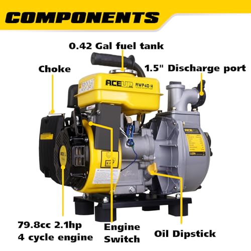 Image of Gas Water Pump 1.5-Inch with Hose, 79 GPM 79.8cc 2.1 HP Gas Powered Water Pump, Lightweight, EPA Certified